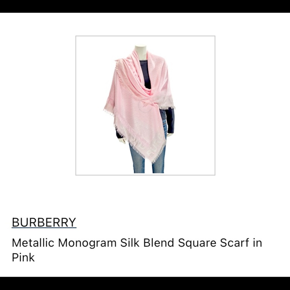 BURBERRY
Metallic Monogram Silk Blend Square Scarf in
Pink